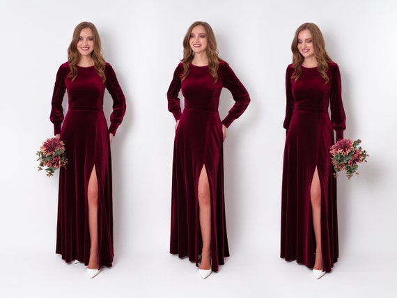 Women Long Velvet Dress Elegant Wedding Evening Christmas Party Wear Dress  | eBay