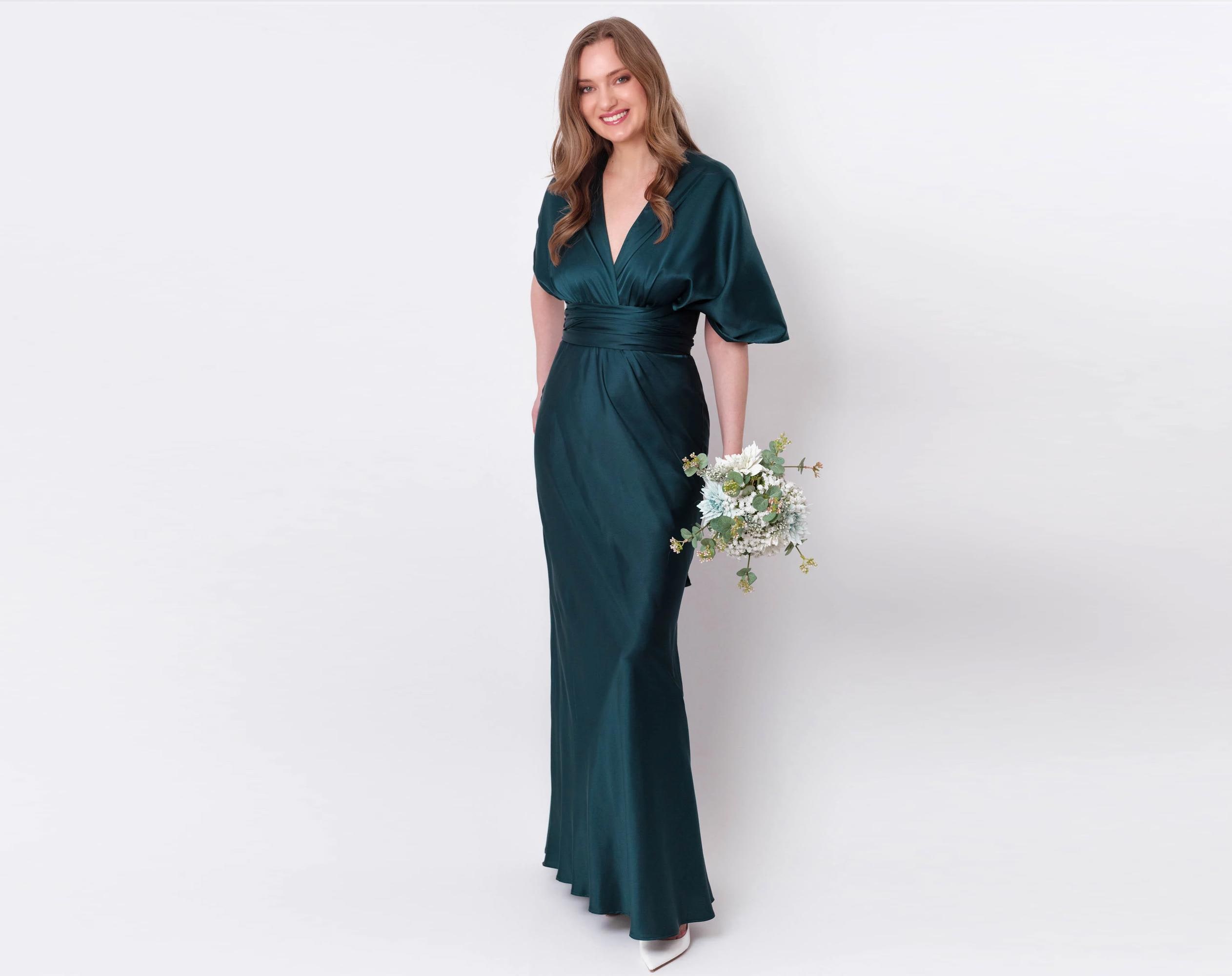 Infinity dress, dark teal green silk dress, bridesmaid dress, silk dress, multi wrap dress, Convertible dress, multiway dress, long dress