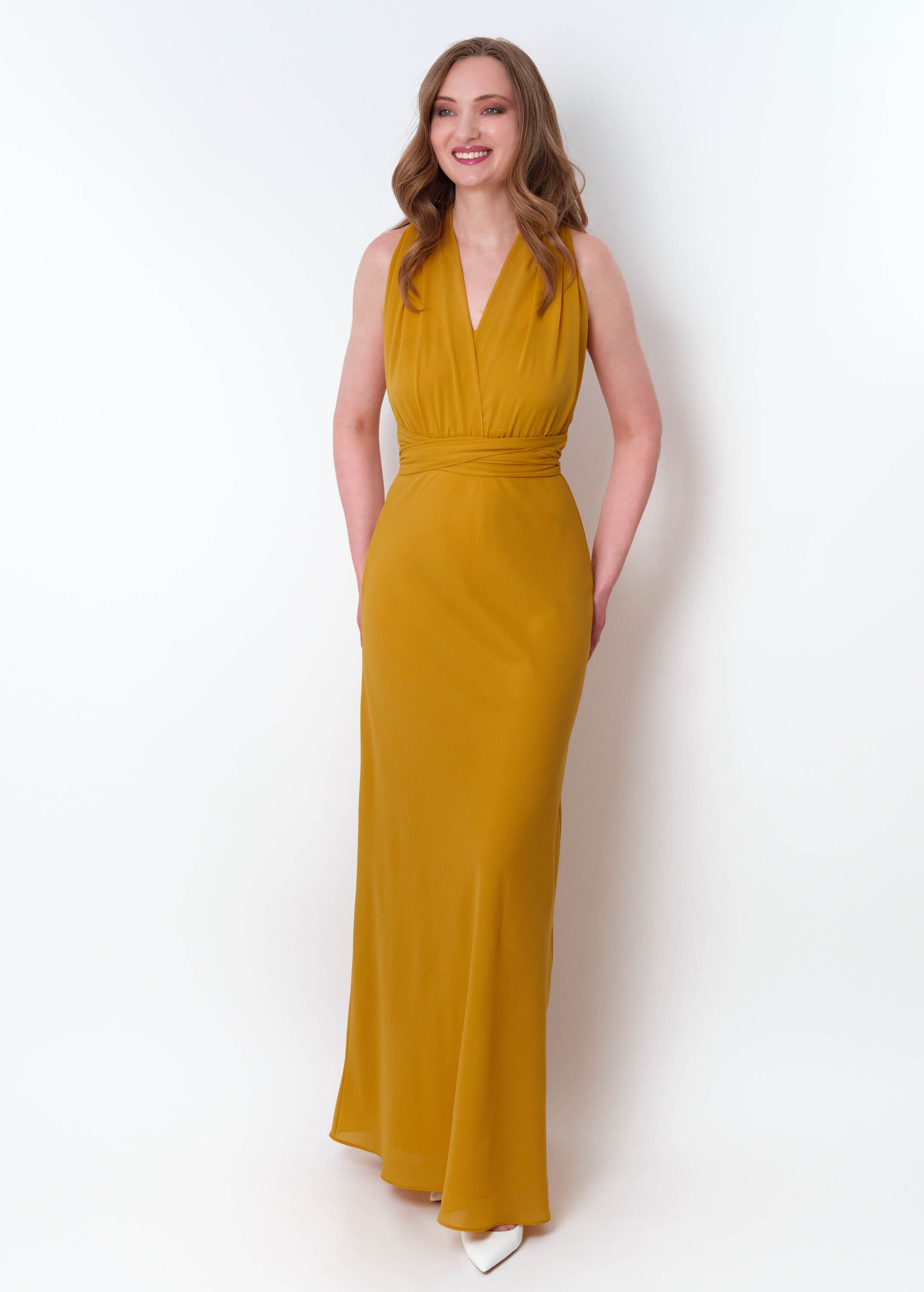 Gold Chiffon Infinity Dress, Multiway Bridesmaid Gown, Wedding Guest Outfit