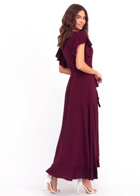 Vestido largo cruzado color burdeos vestido de dama de honor vestido de coctel vestido de invitada de boda mini vestido de fiesta vestido formal vestido de verano Etsy Mexico