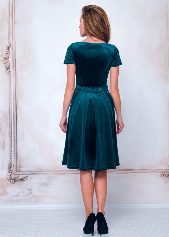 green emerald velvet dress Forest Green Velvet Tiered Sequin Short Sleeve Maternity Dress – PinkBlush main image 0