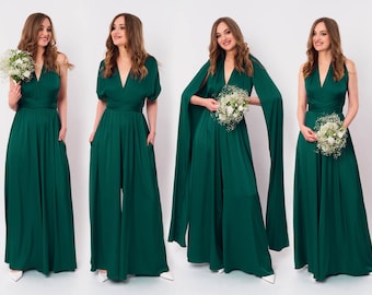 Dark green infinity jumpsuit, silk jumpsuit, bridesmaid jumpsuit, multi wrap multiway convertible jumpsuit, bridesmaid dress