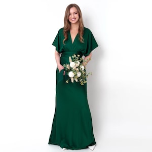 Infinity dress, dark green silk dress, bridesmaid dress, silk satin dress, multi wrap dress, convertible dress, multiway dress