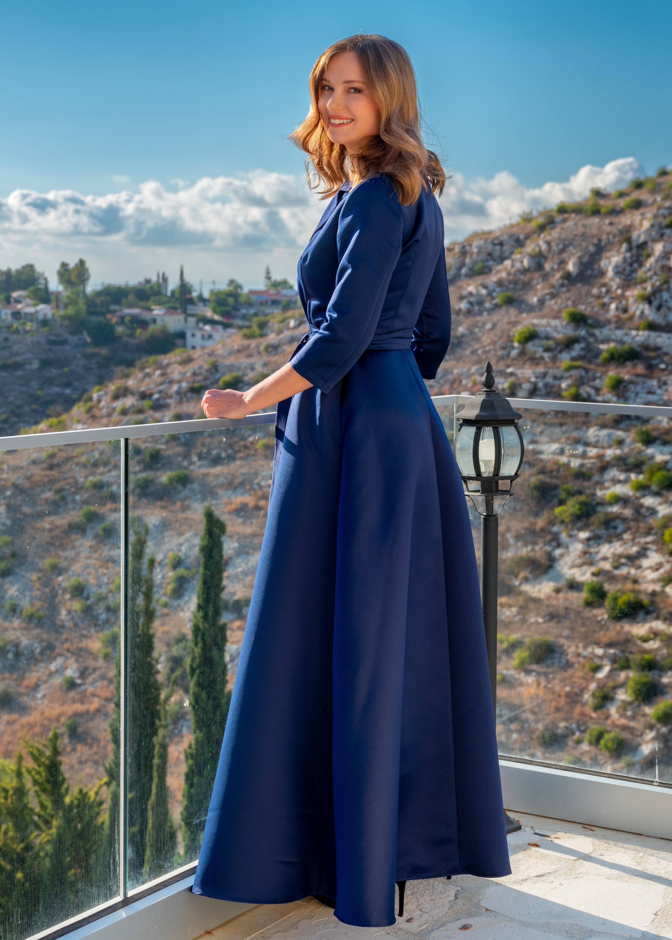 Navy blue luxury satin wrap dress | Formal gown | Wedding guest dress | Perfect for Holiday Parties, Winter Weddings & Special Occasions
