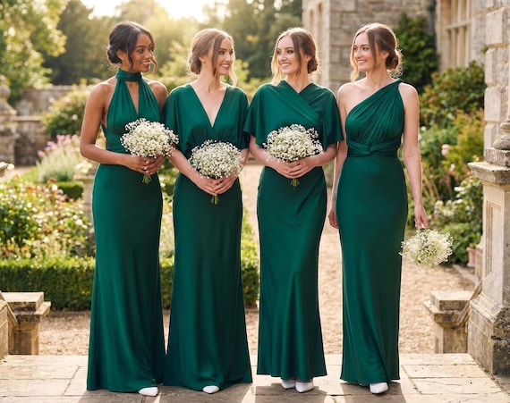 Infinity Dress, Dark Green Silk Dress, Bridesmaid Dress, Silk Satin Dress, Multi Wrap Dress, Convertible Dress, Multiway Dress Infinity Dress, Dark Green Silk Dress, Bridesmaid Dress, Silk Satin Dress, Multi Wrap Dress, Convertible Dress, Multiway Dress