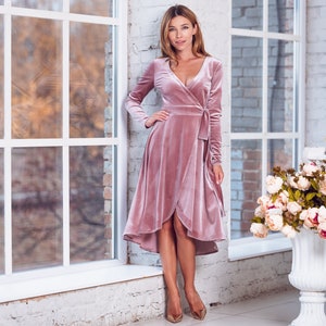 Velvet dress | Mauve long sleeve velvet gown | Made-to-Measure dress | Evening dress | Christmas dress | Wedding guest dress | Wrap dress