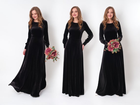 Black Evening Arabic Dresses Women | Black Velvet Long Sleeve Evening Dress  - Elegant - Aliexpress