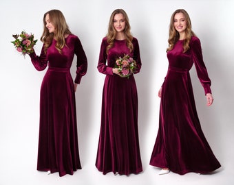 Plum burgundy velvet long dress, bridesmaid velvet dress, wedding dress, velvet bridesmaid dress, New Year dress, maxi dress, evening dress