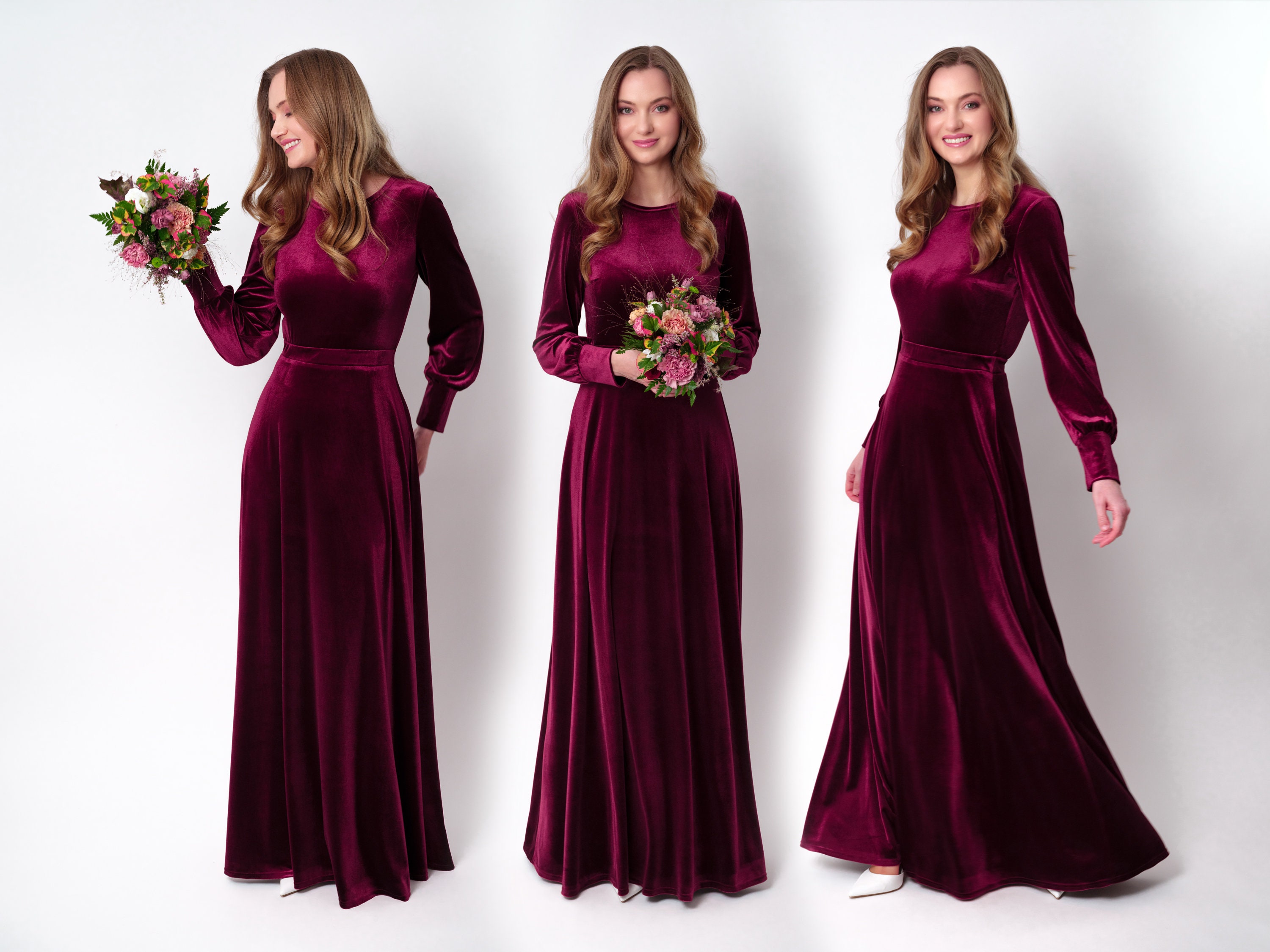 Plum burgundy velvet long dress, bridesmaid velvet dress, wedding dress, velvet bridesmaid dress, New Year dress, maxi dress, evening dress