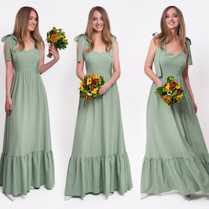 Sage green long dress, bridesmaid dress, wedding guest dress, vintage dress, cocktail dress, maxi handmade dress, summer boho dress