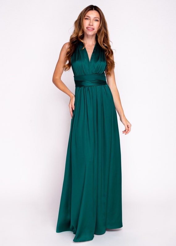 Dark Green Infinity Dress, Silk Infinity Dress, Bridesmaid Dress