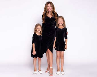 Mommy and me black velvet dresses, Mother and Daughter dresses, photoshoot dress for mother and daughter, dresses for girls
