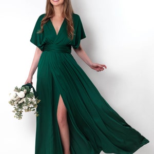 Infinity-Schlitzkleid, dunkelgrünes Seidenkleid, Brautjungfernkleid, Seidensatinkleid, Multi-Wickelkleid, wandelbares Kleid, Multiway-Kleid Bild 8