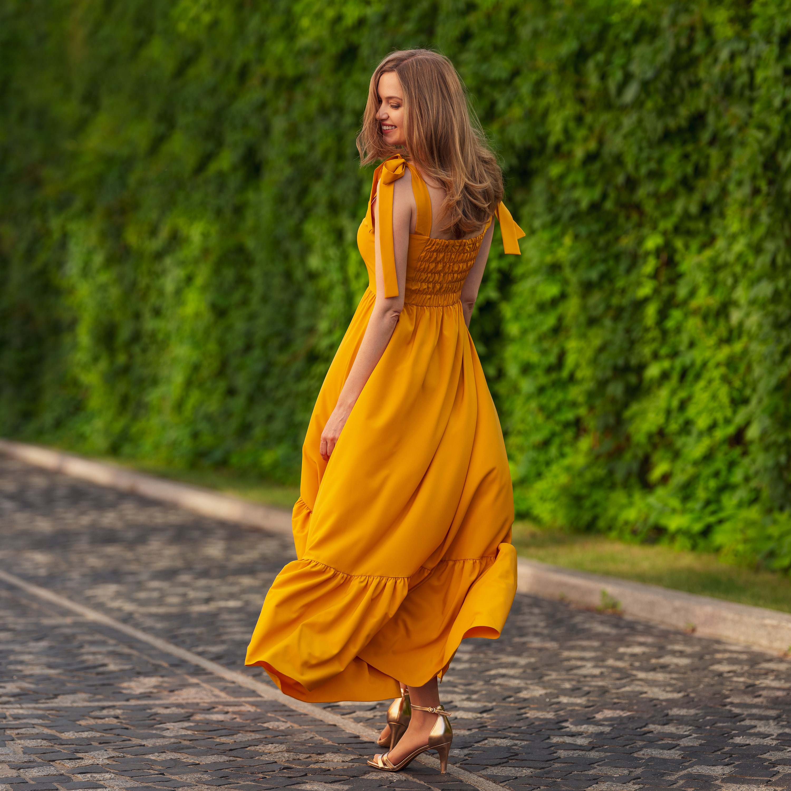 Honey Yellow Boho Long Summer Dress, Maxi Handmade Dress, Vintage Dress Fabric, Summer Wedding Guest Dress, Bridesmaid Dress, Cocktail Dress