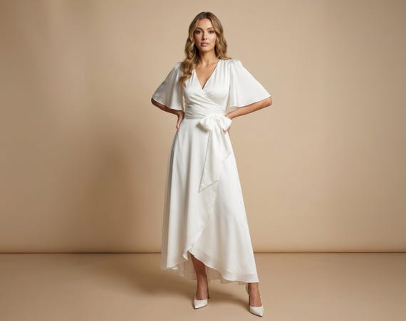 ivory satin wrap dress Silk Dress, Long Gown, Formal Outfit, Special Occasion, Custom made BX5