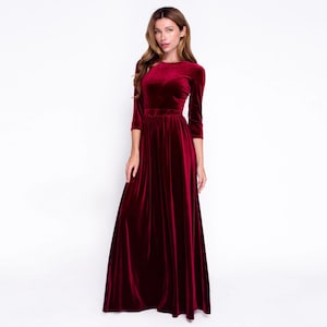 Burgundy velvet long dress, bridesmaid velvet dress, wedding dress, velvet bridesmaid dress, New Year dress, maxi dress, evening dress