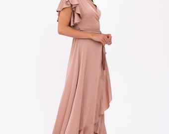 green emerald velvet dress Orange Satin Wrap Dress