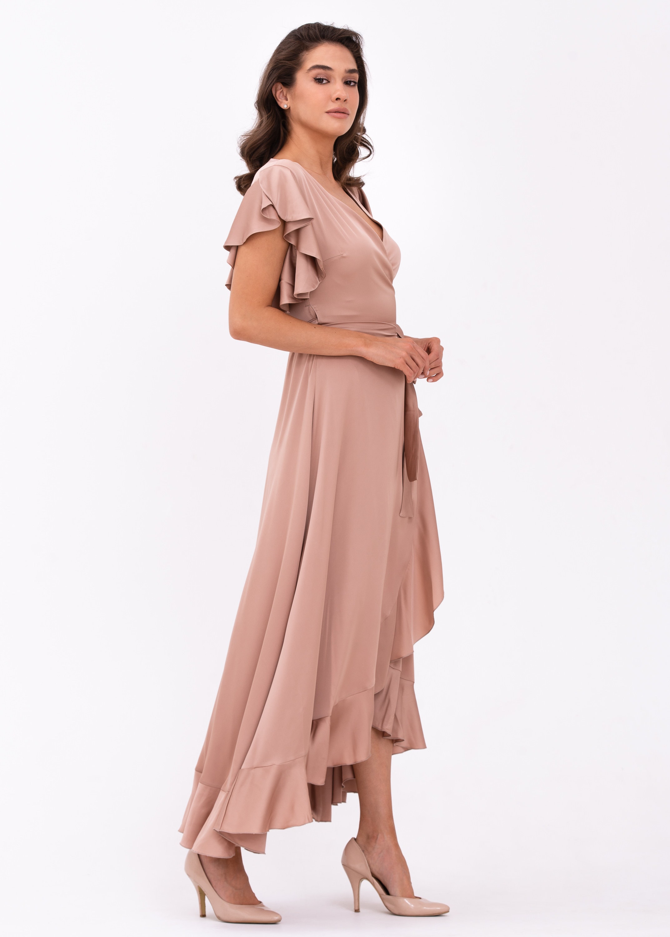 rose gold silk wrap dress Dress, Dress, Dress, Bridesmaid Dress, Wedding Guest Dress, Women Dress, Maxi Dress, Evening Dress, Long Occasion: Wedding Guest