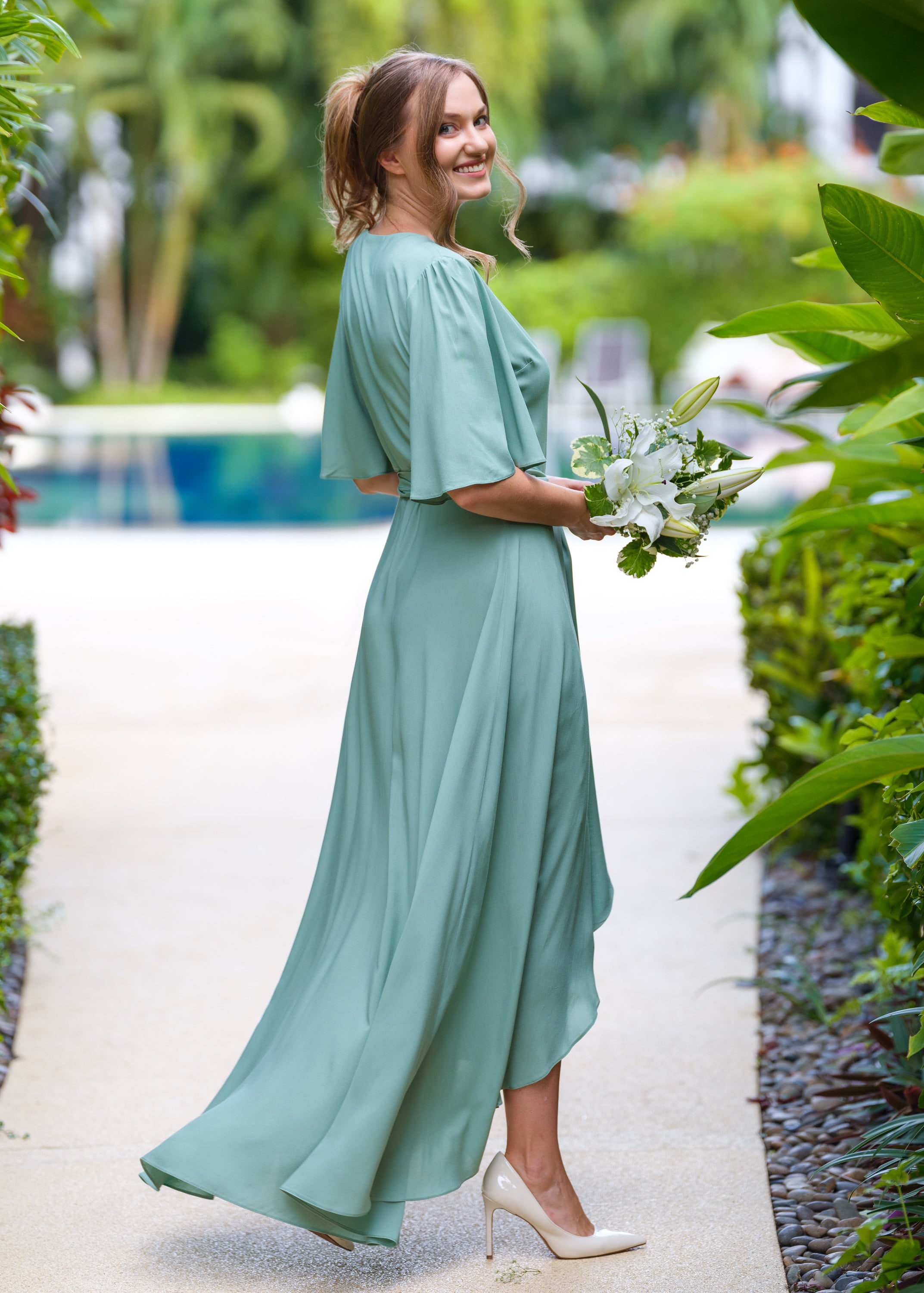 Sage green romantic wrap dress, bridesmaids dress, maxi dress, long dress, wedding guest dress, formal dress, evening summer dress Sage green romantic wrap dress, bridesmaids dress, maxi dress, long dress, wedding guest dress, formal dress, evening summer dress
