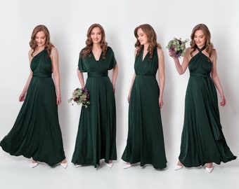 Dark green infinity dress, bridesmaid dresses, wedding guest dress, velvet dress, multi wrap dress, convertible dress, multiway dress