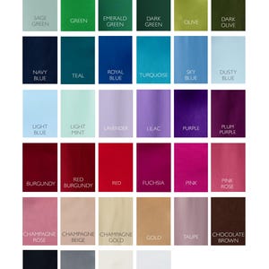 Puede incluir: Una carta de colores satinados que muestra una variedad de colores, incluyendo tonos de verde, azul, morado, rojo, rosa y tonos neutros. La carta incluye nombres de colores como "Verde Salvia", "Azul Marino" y "Burdeos."