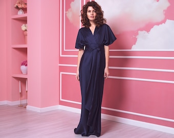 DVF 青マルチペネロペストレッチシルクラップロングドレス送料込 人気商品！再入荷！【Glossy/グロッシー】フロントジップ/ ZIP