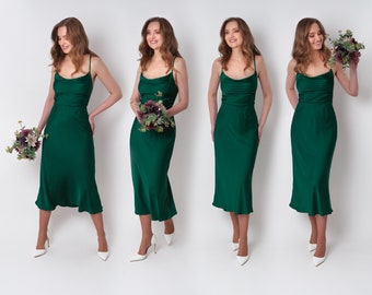 Dark green silk slip dress, bridesmaid dress, wedding guest dress, evening dress, long straps dress, bridal party attire, long dress