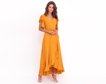 yellow colour long dress