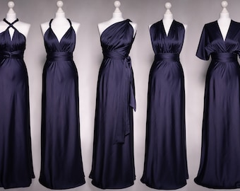 Infinity Kleid, marineblaues Seidenkleid, Brautjungfer Kleid, Seidenkleid, Mehrfachwickelkleid, Wandelbares Kleid, Multiwaykleid, langes Kleid