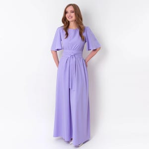 Light purple long slit dress with belt, bridesmaid dress, cocktail dress, wedding guest dress, maxi party dress, formal dress, prom dress