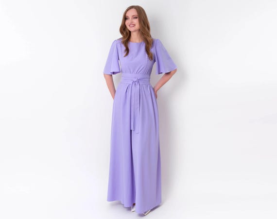 green emerald velvet dress V Neck Light Purple Open Back Satin Long Prom Dresses With Pockets, Light  Purple V Neck Formal Evening Dresses main image 1