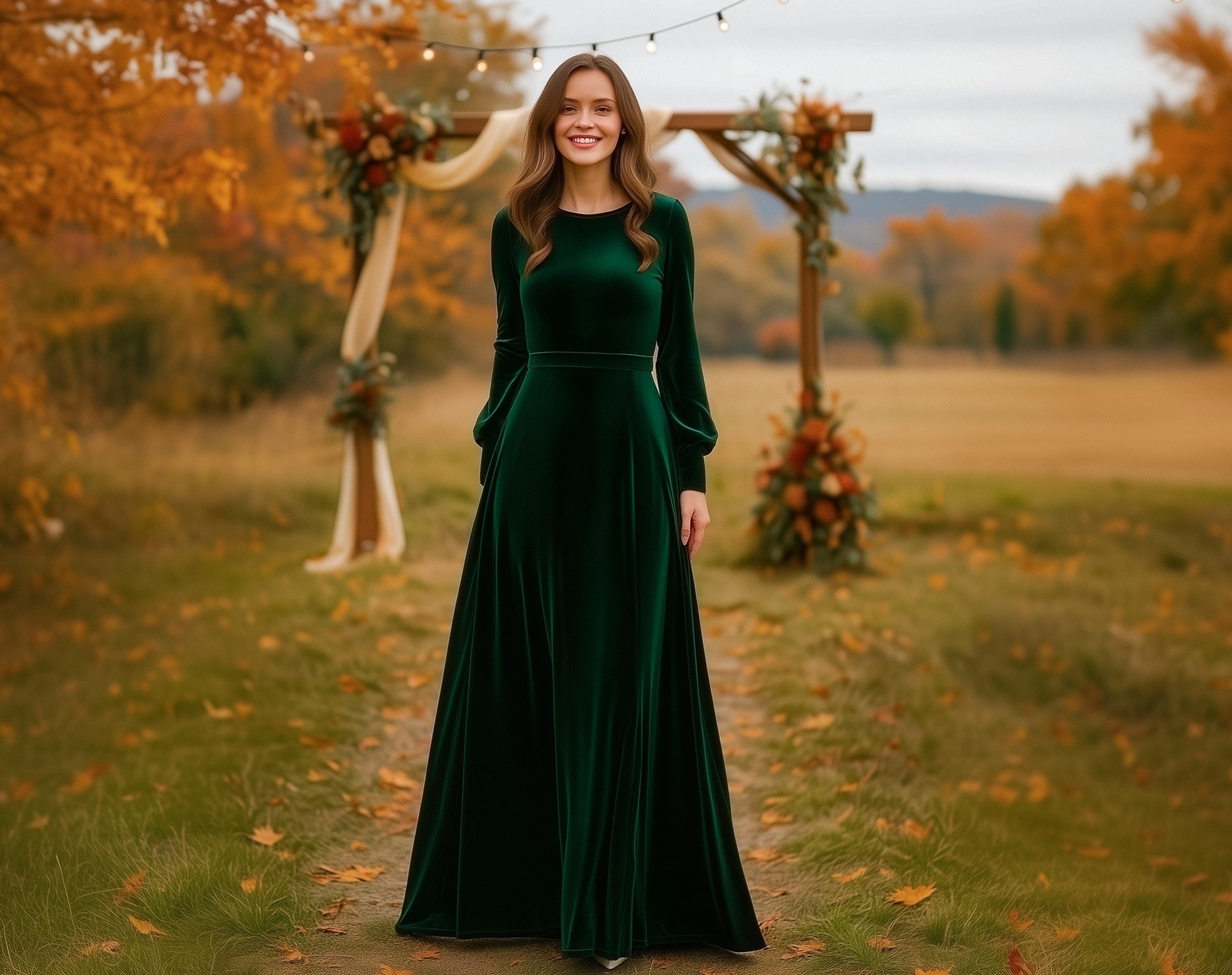 green emerald velvet dress Pinkblush Forest Green Velvet Ruched Bell Sleeve Maternity Dress Large