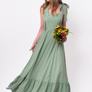Sage Green Long Dress, Bridesmaid Dress, Wedding Guest Dress, Vintage