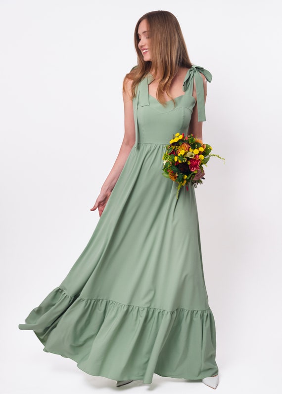 sage green wedding guest dress