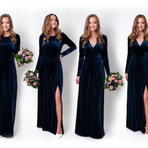 Navy blue velvet long dress, bridesmaid velvet dress, wedding dress, velvet bridesmaid dress, New Year dress, maxi dress, evening dress
