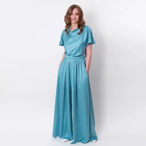 Dusty blue silk jumpsuit, silk jumpsuit, bridesmaid jumpsuit, wedding guest jumpsuit, evening jumpsuit, bridesmaid dress, cocktail dress