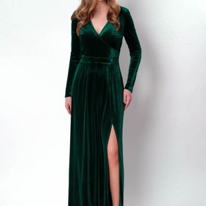 Emerald green velvet long dress, bridesmaid velvet dress, wedding dress, velvet bridesmaid dress, New Year dress, maxi dress, evening dress image 9