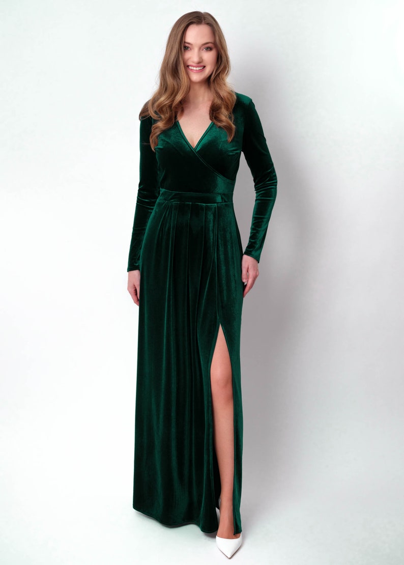 Emerald green velvet long dress, bridesmaid velvet dress, wedding dress, velvet bridesmaid dress, New Year dress, maxi dress, evening dress image 9