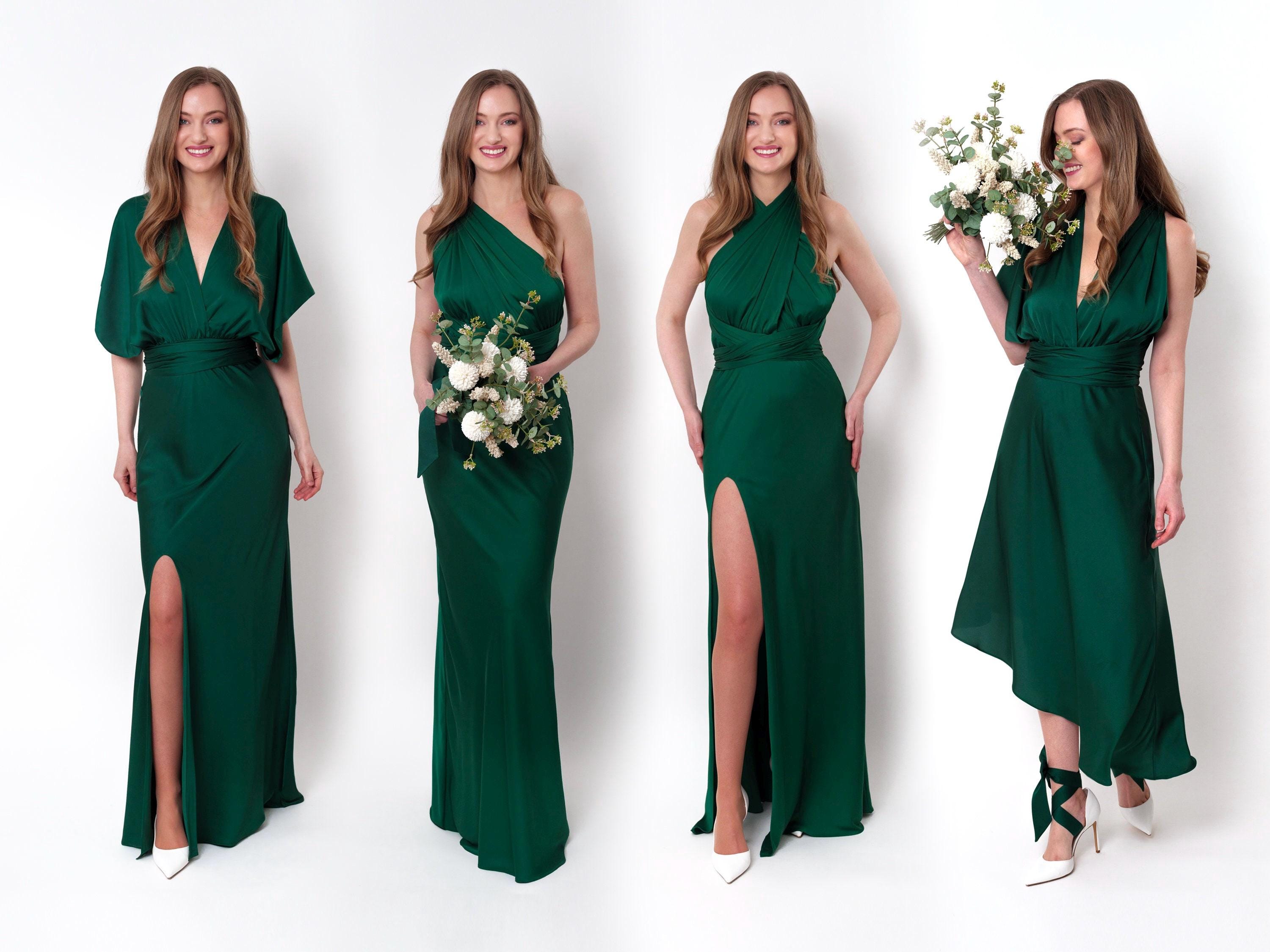 Styles Tube Emerald Green Dress Infinity Dress With Slit Evening Dress, Emerald  Green Satin Maxi Dress,