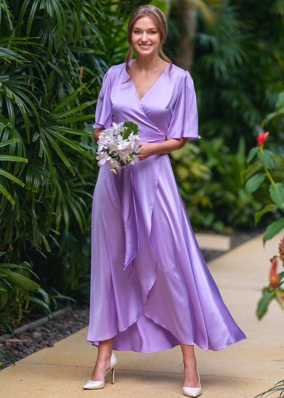 Lilac Silk Dress, Silk Dress, Wrap Dress, Bridesmaid Dress