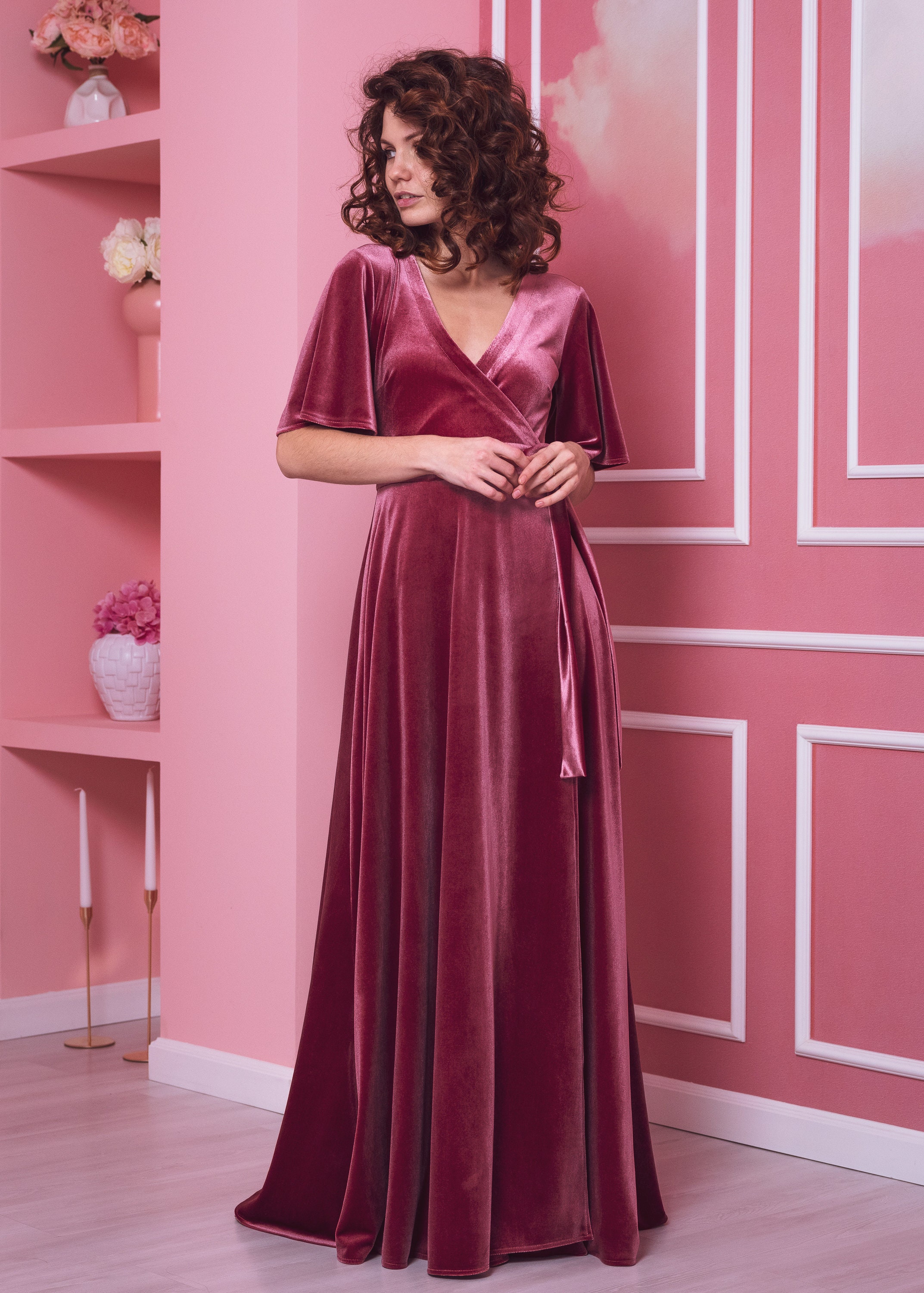 Floor length dusty rose dress discount