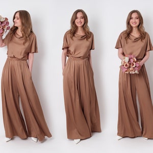 Cappuccino silk jumpsuit, silk jumpsuit, bridesmaid jumpsuit, wedding guest jumpsuit, evening jumpsuit, bridesmaid dress, cocktail