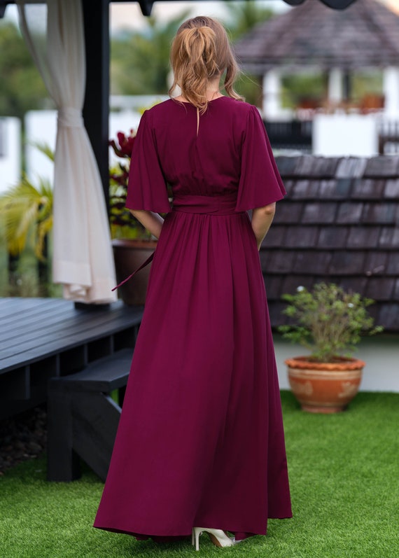 Burgundy Slit Dress With Belt Viscose Slit Dress Bridesmaids Dress Wedding Guest Dress Summer Dress Evening Dress Formal Dress Etsy UK