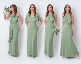 Sage green chiffon infinity bridesmaid dress, wedding guest dress, bridesmaids dress, chiffon dress, convertible dress, evening dress