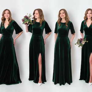 Emerald green velvet slit long dress, bridesmaid velvet dress, wedding guest dress, velvet gown, velvet dress, maxi dress, evening dress