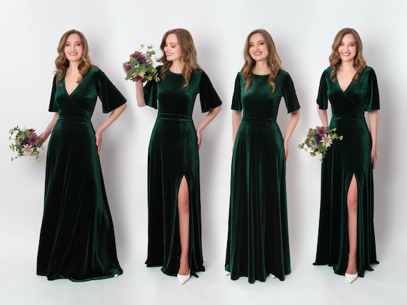 Emerald Green Velvet Slit Long Dress Bridesmaid Velvet Dress Wedding Guest Dress Velvet Gown Velvet Dress Maxi Dress Evening Dress Etsy Canada