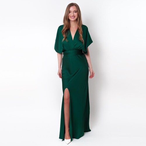 Dark Green Long Slit Dress With Belt, Bridesmaid Dress, Cocktail Dress, Wedding Guest Dress, Maxi Party Dress, Formal Dress, Prom Dress - Etsy Dark Green Long Slit Dress With Belt, Bridesmaid Dress, Cocktail Dress, Wedding Guest Dress, Maxi Party Dress, Formal Dress, Prom Dress - Etsy