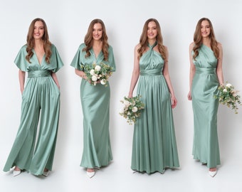 Infinity dress or jumpsuit, sage green silk dress, bridesmaid dress, silk dress, wrap dress, convertible dress, multiway dress, long dress