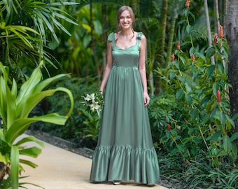 Sage green silk dress, bridesmaid dress, wedding guest dress, evening dress, bridal party attire, long dress, summer dress