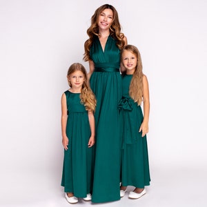 Dark green infinity dress, silk infinity dress, bridesmaid dress, flower girl dress, Mother and Daughter dresses image 1